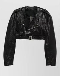 Rick Owens - Lamb Leather Cropped Biker Jacket - Lyst