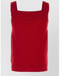 Prada - Wool Vest Knit Texture Ribbed Hem - Lyst