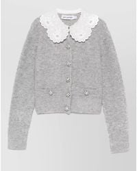 Self-Portrait - Knit Cardigan Cropped Lace Collar Buttons - Lyst