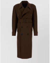 Prada - Wool Coat With Belted Waist And Double-Breasted Design - Lyst