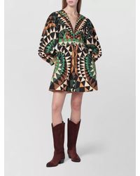 FARM Rio - Cinched Waist Geometric Pattern Long Sleeve Dress - Lyst