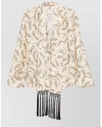 forte_forte - Leopard-Print Fringed V-Neck Long-Sleeve Shirt - Lyst
