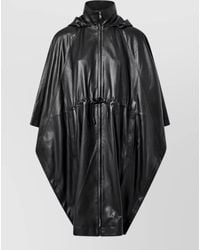 Yves Salomon - Leather Hooded Cape Drawstring Waist Jacket - Lyst