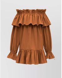Saint Laurent - Cotton Off-Shoulder Ruffled Mini Dress - Lyst