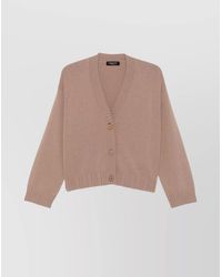 Fabiana Filippi - Long Sleeve V Neck Top With Ribbed Cuffs And Hem - Lyst