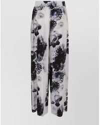 McQueen - Silk High-Rise Wide-Leg Printed Trousers - Lyst