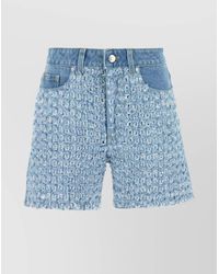 Stella McCartney - Denim Shorts With Frayed Texture And Pockets - Lyst