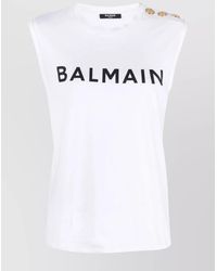 Balmain - Cotton Sleeveless Logo-Print Tank Top - Lyst