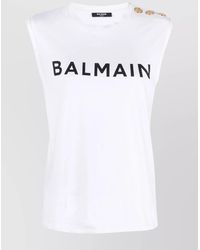 Balmain - Cotton Sleeveless Logo-Print Tank Top - Lyst