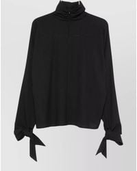 Emporio Armani - Crepe Blouse Mock Neck Tie Detail - Lyst