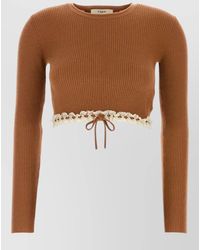 Chloé - Wool Sweater Cropped Lace Trim Tie - Lyst