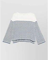 C.t. Plage - Striped Boat Neck Long Sleeve Cotton Cashmere Sweater - Lyst