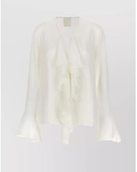 Givenchy - Silk Ruffled V-Neck Blouse - Lyst