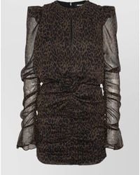 ROTATE BIRGER CHRISTENSEN - Ruched Long-Sleeve Animal-Print Mini Dress - Lyst