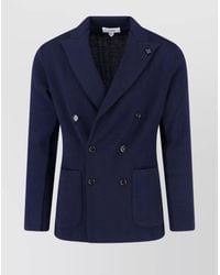 Lardini - Wool Silk Cashmere Double-Breasted Knit Blazer - Lyst