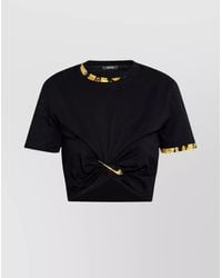 Versace - Cropped T-Shirt With Baroque Print Trim - Lyst