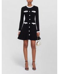 Self-Portrait - Chenille Knit Floral-Trim Mini Dress - Lyst