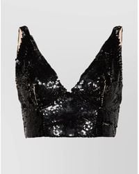 P.A.R.O.S.H. - Sequinned V-Neck Sleeveless Cropped Top - Lyst