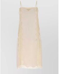 Prada - Linen Dress With Spaghetti Straps And Lace Trim - Lyst