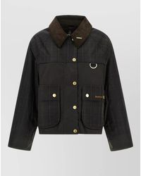 Barbour - Waxed Cotton Tartan Cropped Single Breasted Coat - Lyst
