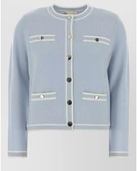 Tory Burch - Wool Cardigan Contrast Trim Crew Neck - Lyst