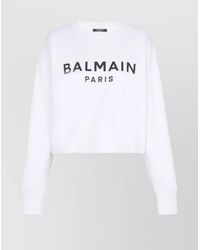 Balmain - Organic Cotton Logo-Print Cropped Sweatshirt - Lyst