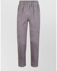 Via Masini 80 - Suede Trousers Elastic Waistband Multiple Pockets - Lyst