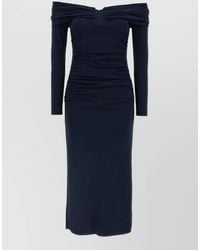 Carolina Herrera - Off Shoulder Long Sleeve Ruched Midi Dress - Lyst