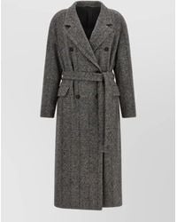 Brunello Cucinelli - Alpaca Blend Check Double Breasted Belted Coat - Lyst