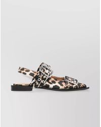 Ganni - Leopard Print Slingback Ballerina Flats - Lyst