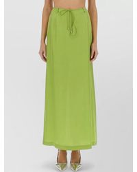 Alysi - Silk Ankle Skirt Drawstring Waist Slit - Lyst