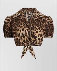 Dolce & Gabbana - Cotton Leo Print Short Sleeve Mini Dress - Lyst