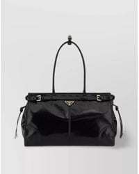 Prada - Leather Shoulder Bag With Metal Hardware And Top Handle - Lyst