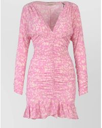 Isabel Marant - Silk Printed Draped V-Neck Mini Dress - Lyst