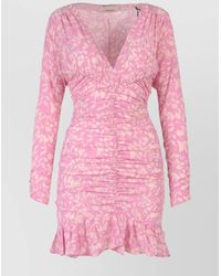 Isabel Marant - Silk Printed Draped V-Neck Mini Dress - Lyst