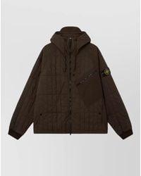 Stone Island - Hooded Quilted Jacket Ribbed Cuffs Pocket - Lyst
