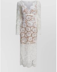 Self-Portrait - Floral Lace V-Neck Long-Sleeve Midi Dress - Lyst
