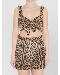Dolce & Gabbana - Leopard Print Poplin Cropped Top - Lyst