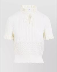 McQueen - Lace Pointelle Knit Top Short Sleeves - Lyst