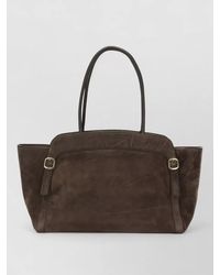 Santoni - Suede Leather Double Buckle Medium Tote Bag - Lyst