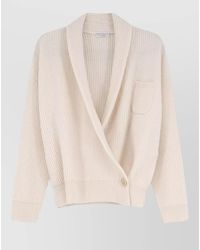 Brunello Cucinelli - Shawl Collar Ribbed Top Dropped Shoulders - Lyst