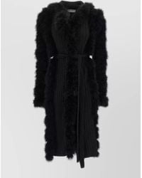 The Attico - Long Knit Coat Belted Waist Faux Fur - Lyst