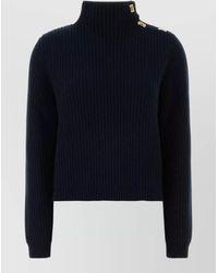 Ferragamo - Wool Blend Sweater Button Shoulder Mock Neck - Lyst