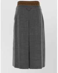 Prada - Virgin Wool Pleated Midi Straight Skirt - Lyst