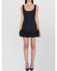 Self-Portrait - Denim Mini Dress Sculptural Floral Skirt - Lyst