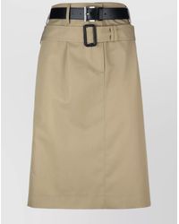 Prada - Cotton Belted Pleated Midi Straight Skirt - Lyst