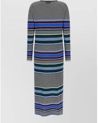 Pinko - Ribbed Striped V-Neck Long-Sleeve Maxi Knit Dress - Lyst