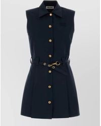 Miu Miu - Poplin Mini Dress Belted Waist Sleeveless - Lyst