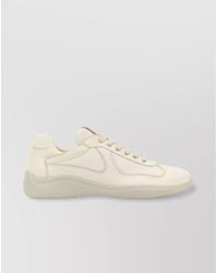 Prada - Leather Sneakers With Round Toe And Rubber Sole - Lyst