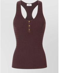 Elisabetta Franchi - Silk Micro-Cable Ribbed Racerback Knit Top - Lyst